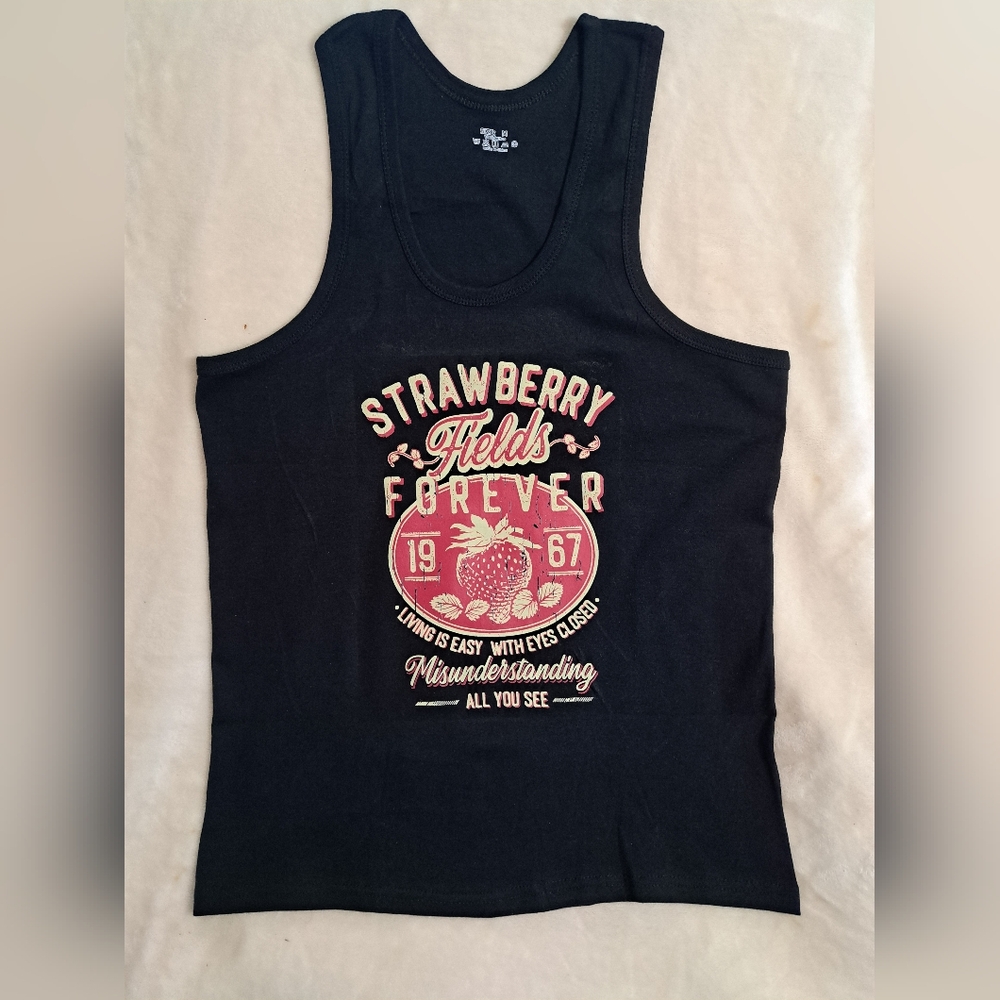Strawberry Fields Forever Black Tank Top